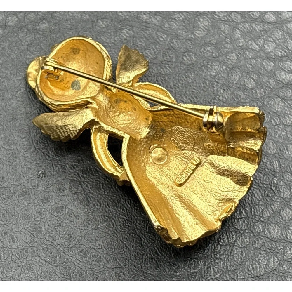 Vintage Mylu Gold Tone Angel Wings Hymn Book Brooch Pin Crystal Rhinestones